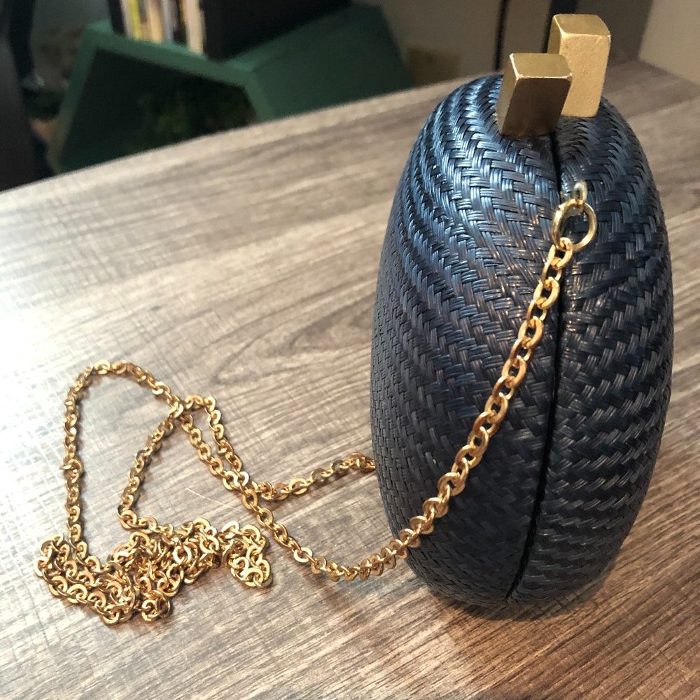 Hoss Intropia Braided Straw Clutch in Navy Blue - Picture 12 of 15